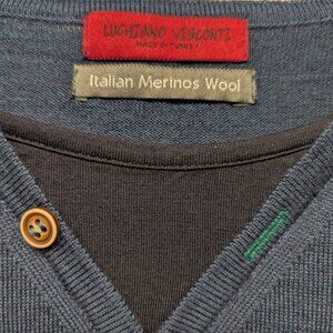 Luchiano Visconti 50% Italian Merino Wool 50% Acrylic Long Sleeve Sweater Navy